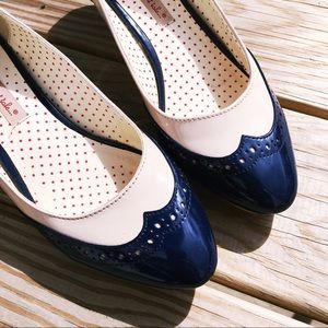 Bait Footwear Navy and Cream Kitten Heels size 8.5